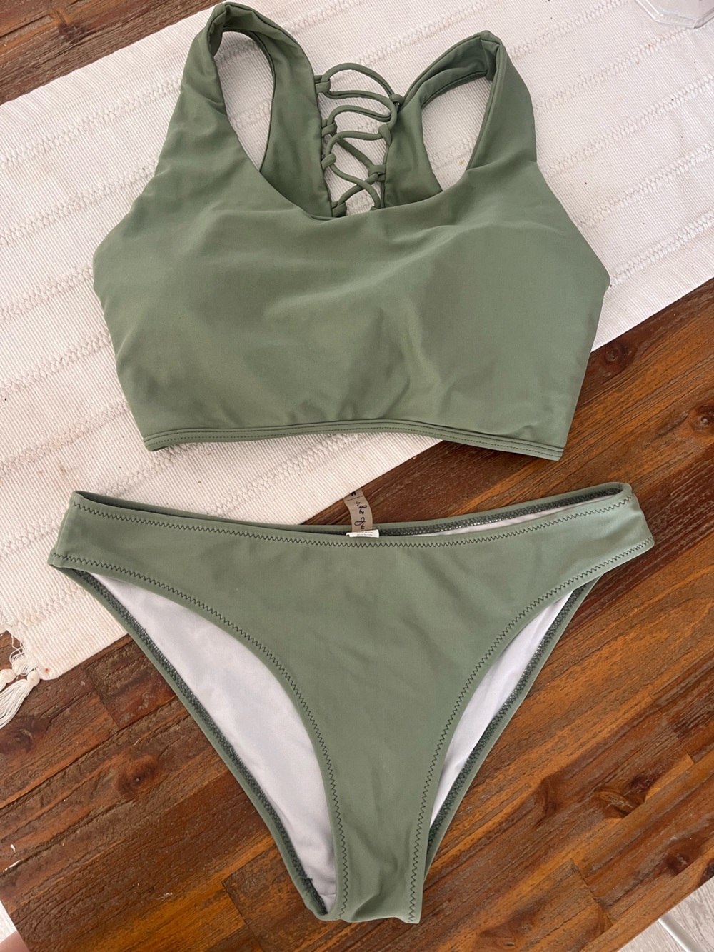 Cupshe Sage Green Lace-Back High-Neck Bikini Set